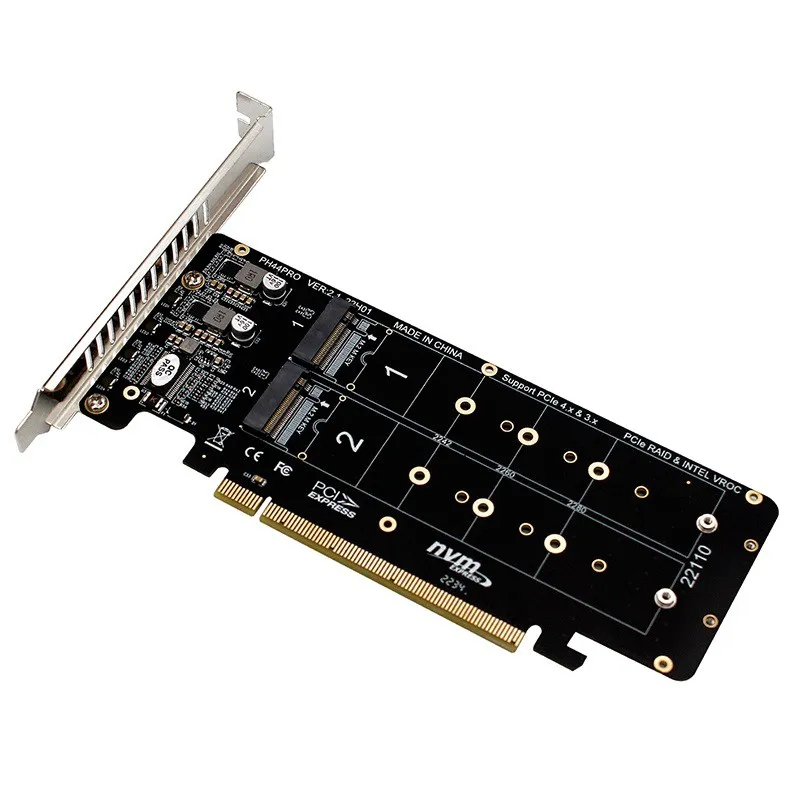 PCI Express 4.0 X16 to 4 Port NVME RAID Card Adapter M KEY NVME PCI-E Split Card 32Gbps Support 2230 2242 2260 2280 M.2 NVME SSD