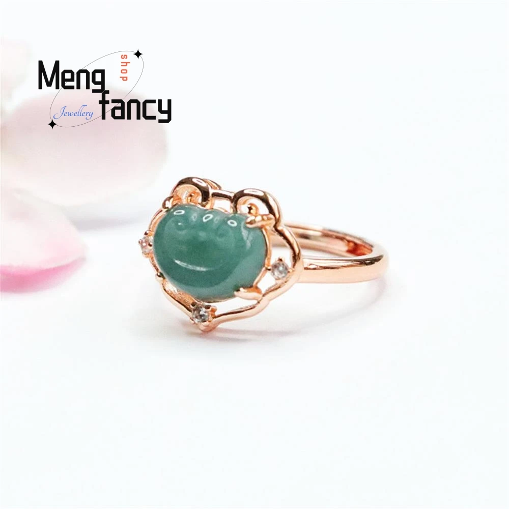 Natural Jadeite Ice Blue Water Ruyi Heart Jade Ring Exquisite Elegant Fashion High-grade Couple Promise Luxury Quality Jewelry