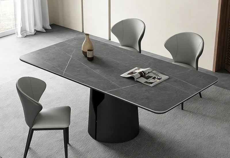 Italian light luxury matte rock slab dining table rectangular full support dining table