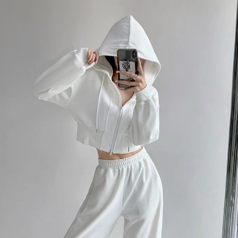 Cropped Plain Women's Hoodies Sweatshirts 2000s Korean Popular Clothes Kpop Dropshiping Y2k Style High Quality Female Hooded Top