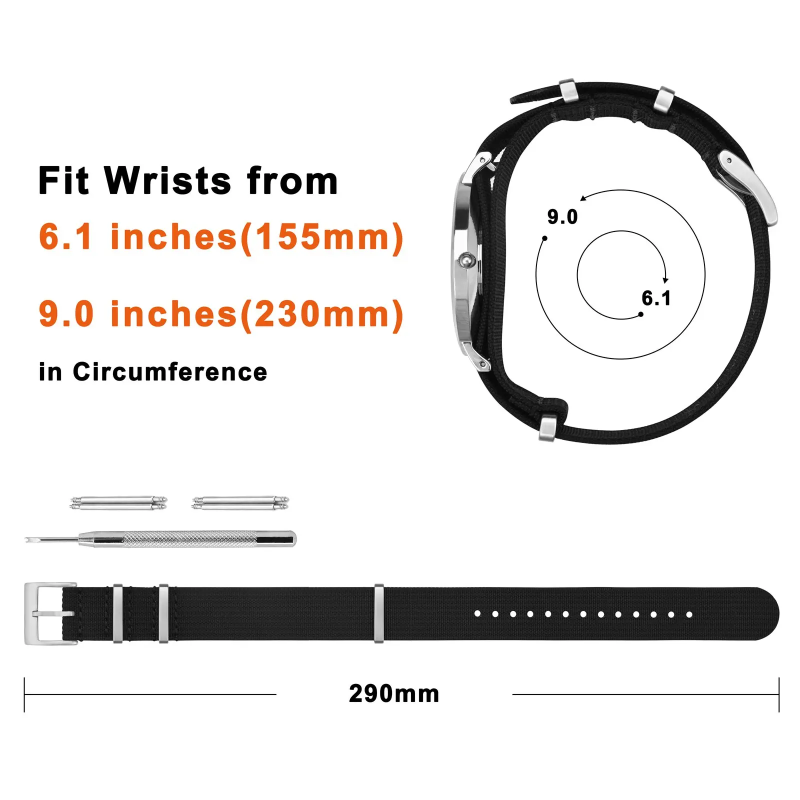 Annefit-クラシックな織りナイロンウォッチバンド、シルバーとブラックのバックル付きミリタリーストラップ、ワンピース、スポーツ、16mm、18mm、19mm、20mm、22mm、24mm