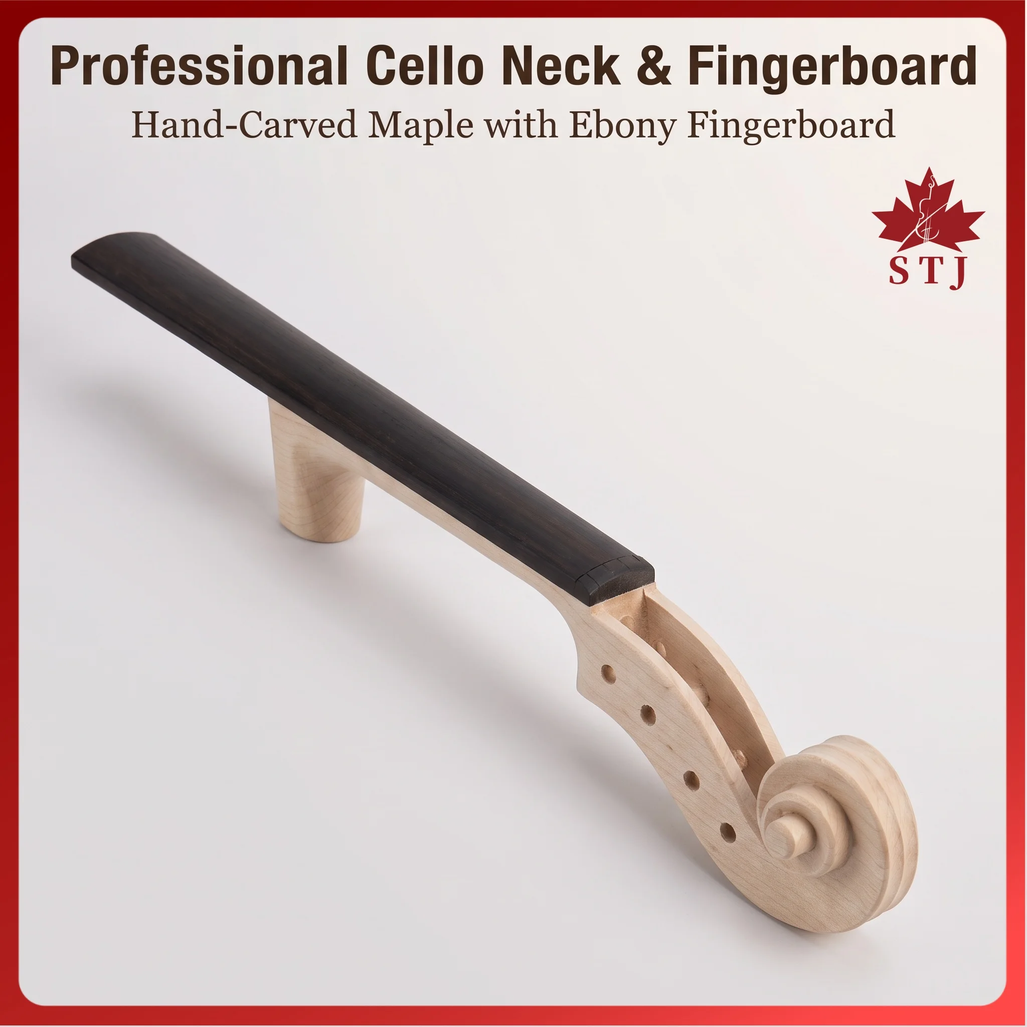 Unfinished 4/4 3/4 1/2 1/4 Maple Wood Cello Head Cello Neck Scroll Ebony Fingerboard + Pegs, Cello DIY Parts Luthier Tools
