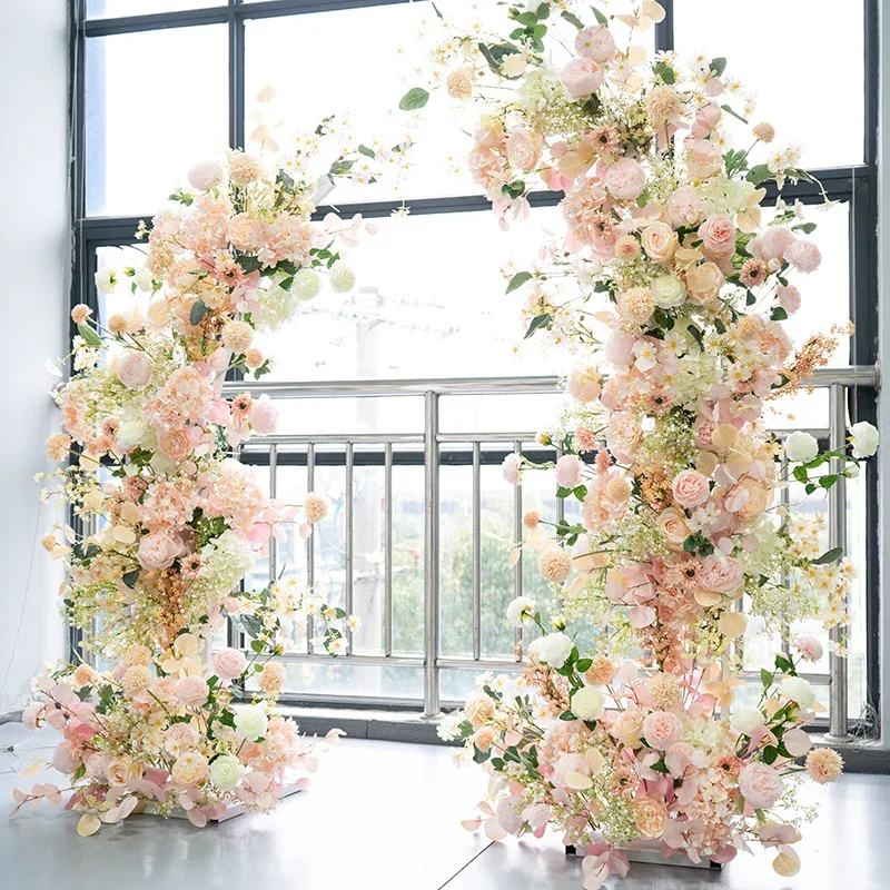 Pink floral horn arch, wedding decoration event opening celebration background simulated flower fake flower handmade flower