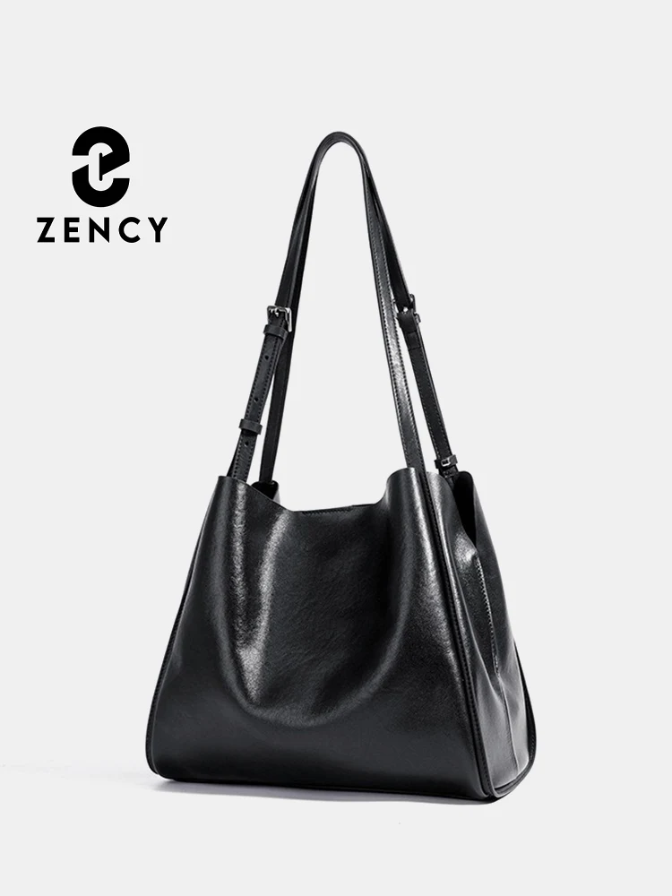 

Zency Women's Genuine Leather Shoulder Bag Large-Capacity Bucket Bag Retro Style