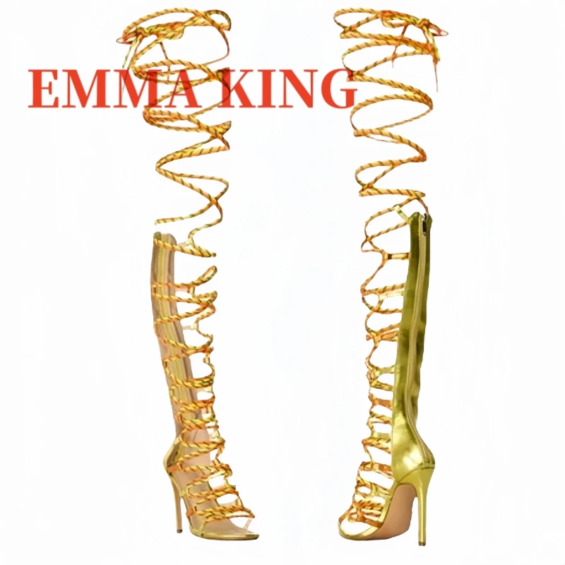 الصيف متعدد حبل صندل كعب عالٍ اللمحة تو الدانتيل يصل معقود الصنادل مثير ملهى ليلي الحفلات عودة سستة أحذية نسائية حجم كبير 44