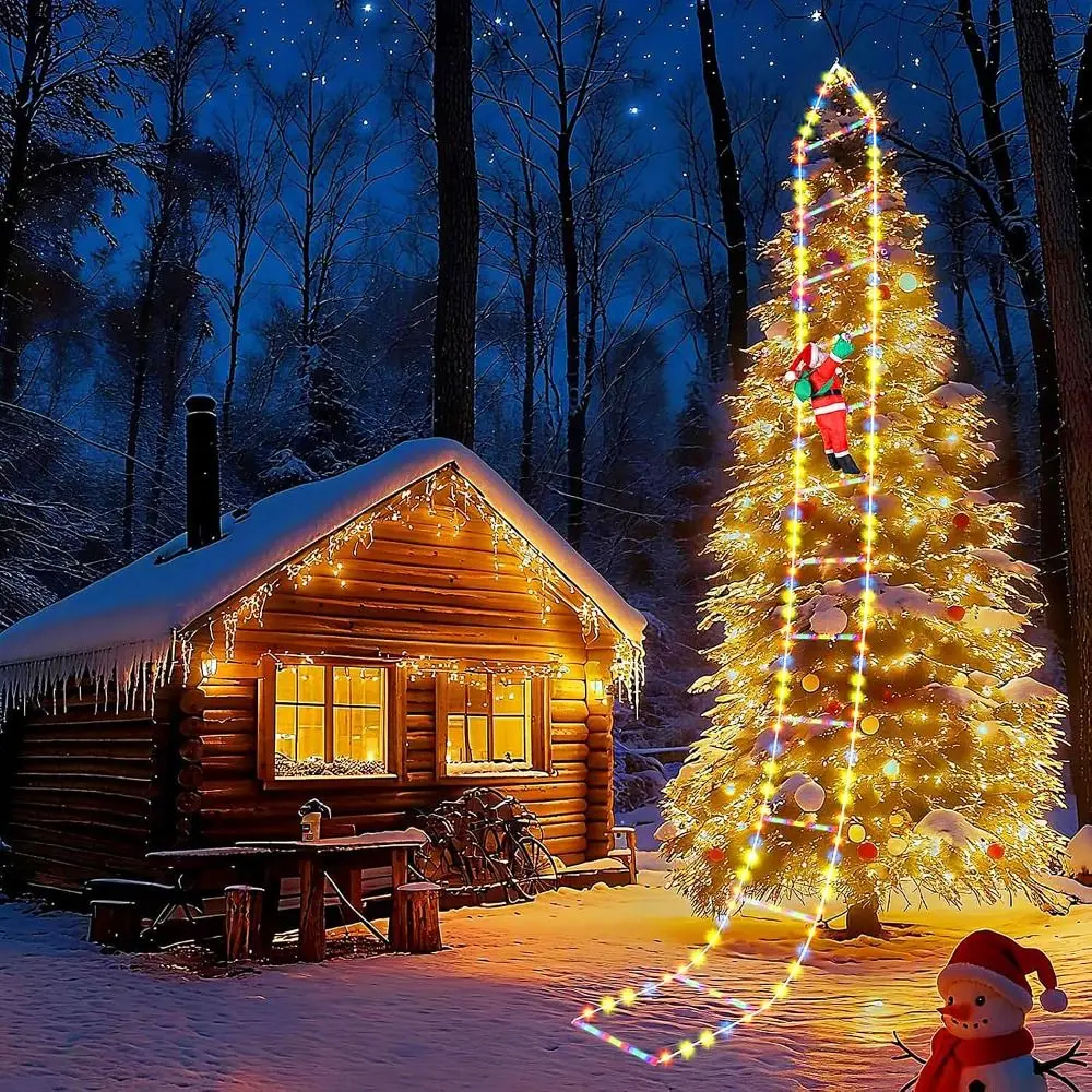 LED Christmas Decoration Warm White 8 Modes Santa Claus Climbing Ladder Colorful Climbing Santa Decor Climbing Figure Christmas