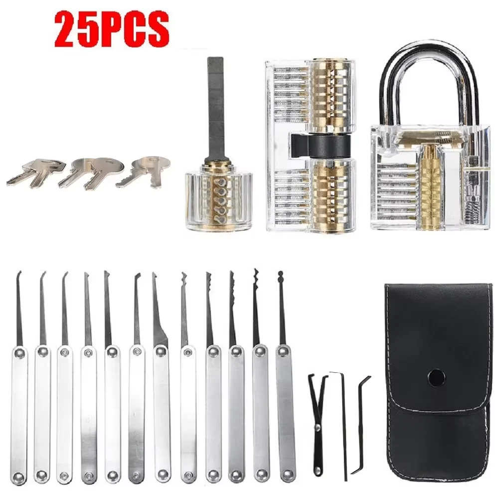 25pcs Spring Steel Lock Craftsman Practice Tool Single Hook Lock Training, Unlocking Key Extractor Door Opening Tension Wrench K