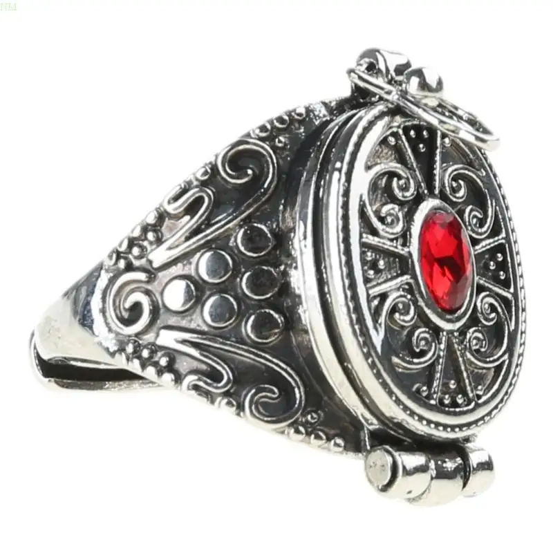 Alloy Gawu Box Ring with Secret Compartment for Jewelry and Herbs Adjustable Size Openable Finger Ring Ethnic Accessory