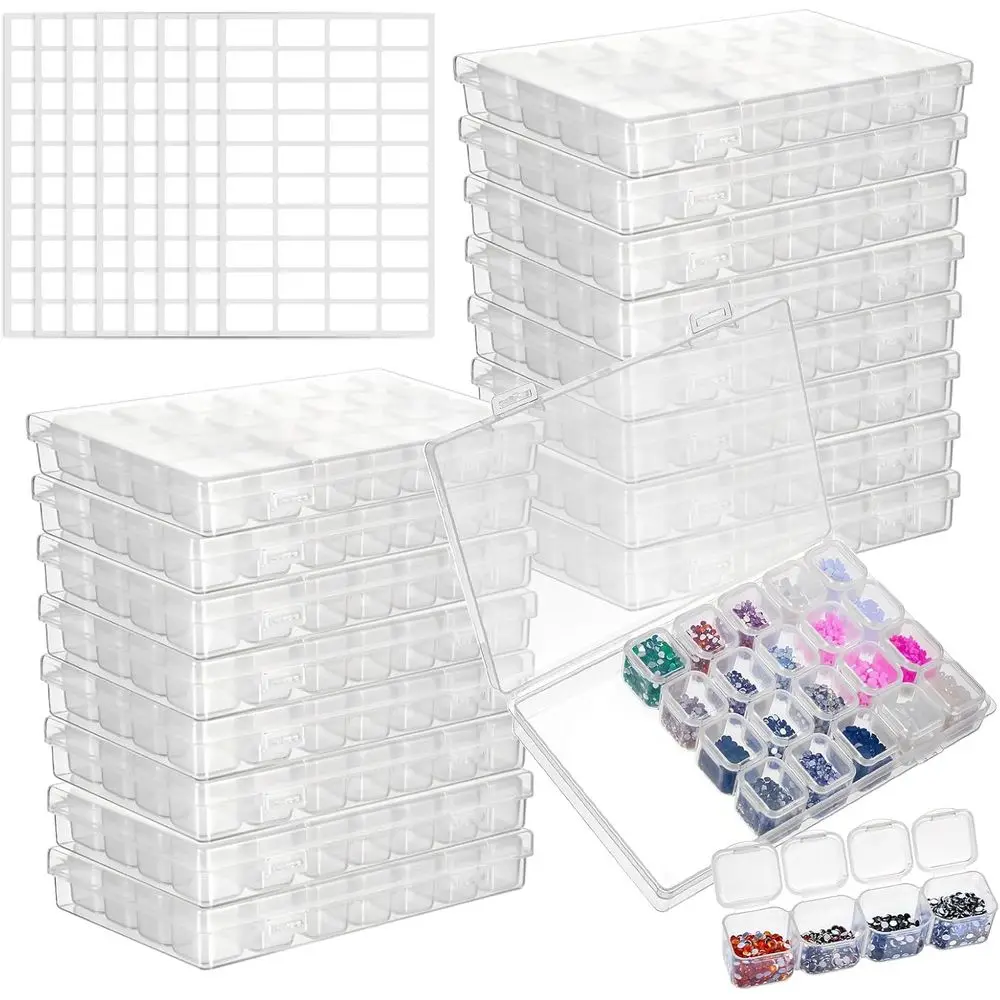 

Набор из 16 контейнеров для хранения алмазной живописи на 448 ячеек, оптовая упаковка, органайзер для бусин на 28 секций, коробки для аксессуаров для алмазной живописи, художественные принадлежности