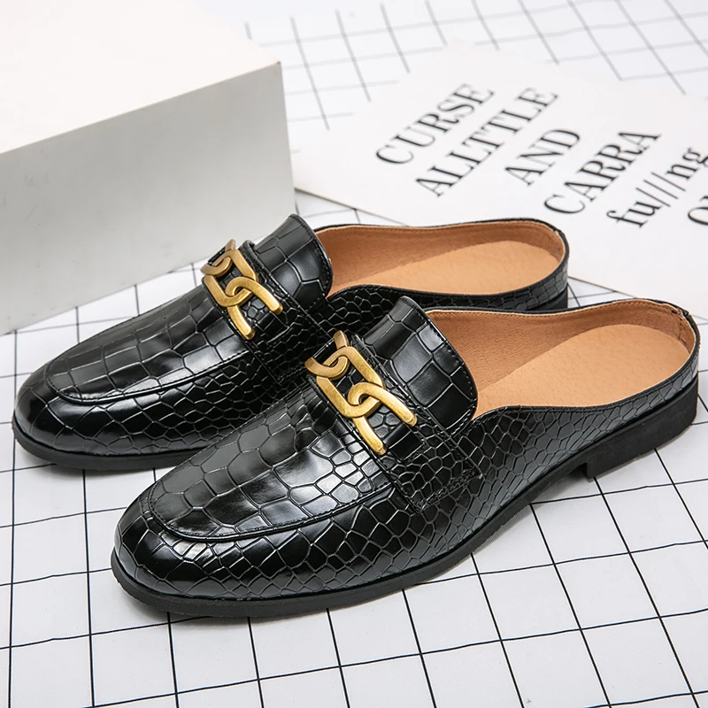 Summer Luxury Brand Men Shoes Casual Mens Half Drag Loafers Leather Slipper Breathable Slip on Lazy Driving Shoes Men Moccasins