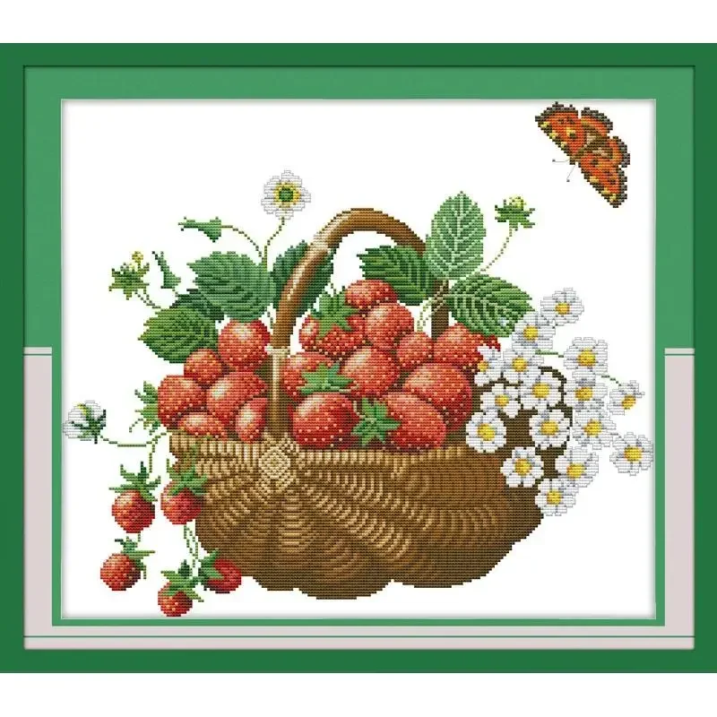 Joy Sunday News Printedd Cross Stitch Kit,  Easy Pattern With Aida and DMC Threads  Stamped Fabric Embroidery Set-tempting Straw