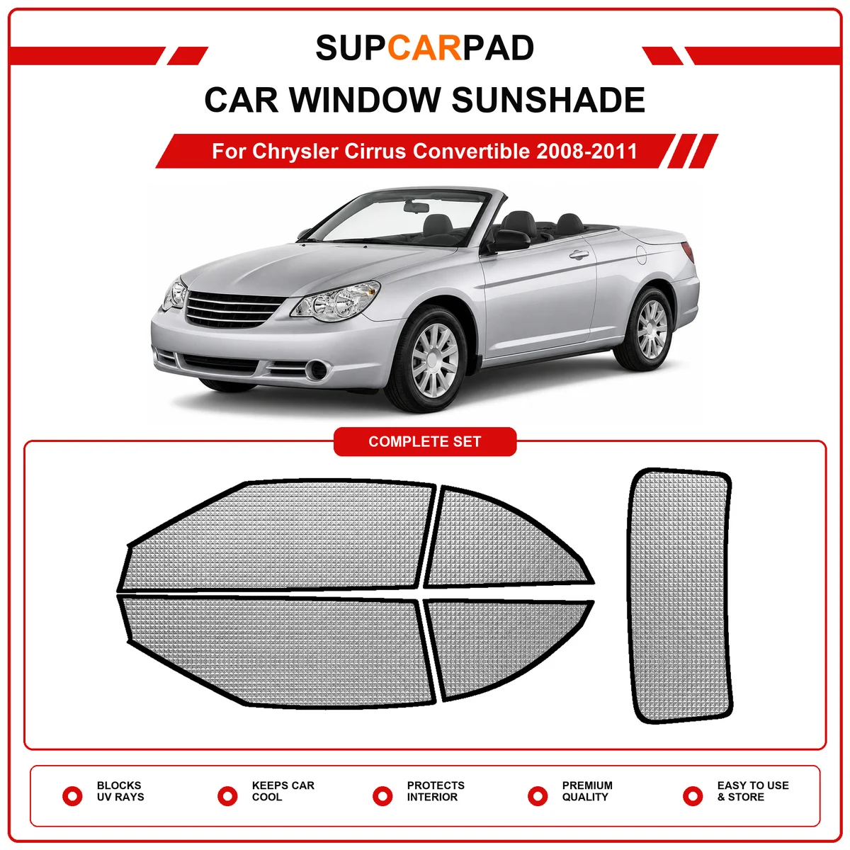 For Chrysler Cirrus Convertible 2008-2011 Pre‑Cut Auto Window Sunshade Anti‑UV Car Sun Visor Protector