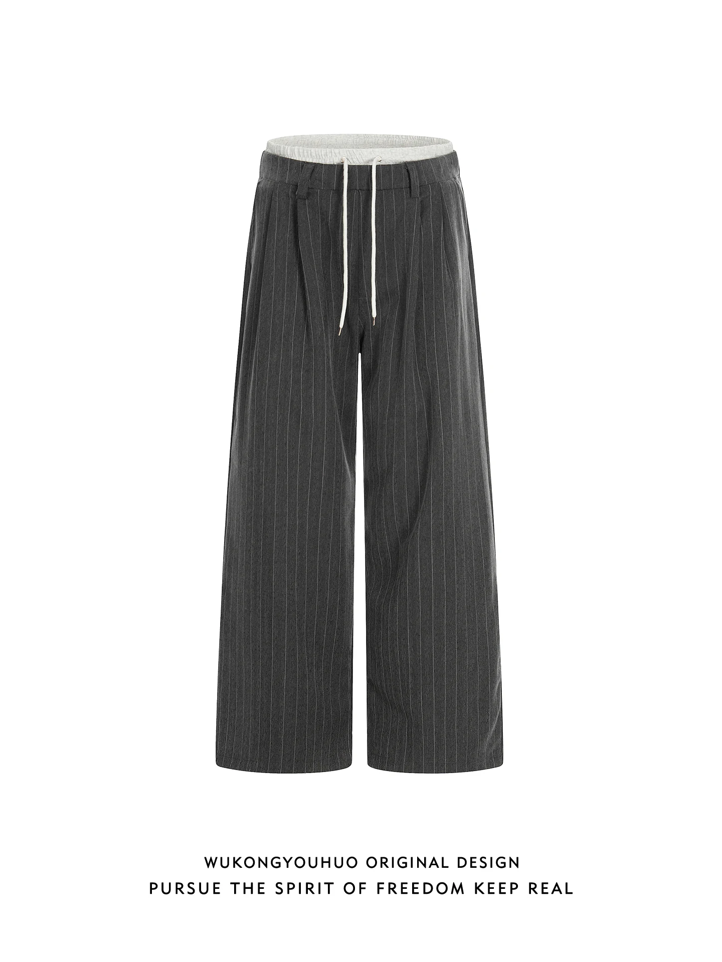 

American Trendy Brand Men's Loose Wide Leg Casual Pants Vertical Stripes Drapey Sle Retro Fit Two-Piece Suiting Polyester B...