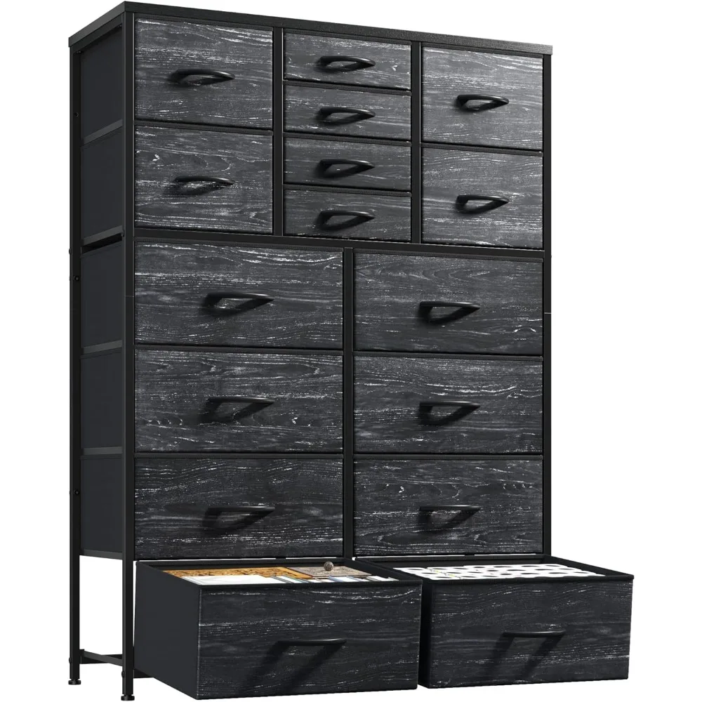 

57“H Dresser for Bedroom with Drawers, Fabric Dressers & Chests of Drawers, Large Black Dresser with Sturdy Metal Frame, Wood To