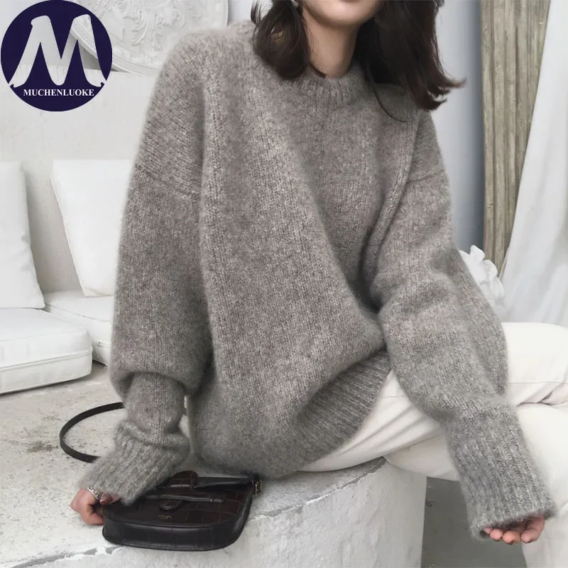 Sweaters for Women Autumn Winter New Retro Style Long Sleeves O Neck Knitted Sweater Fashionable Casual Loose Warm Sweaters Tops
