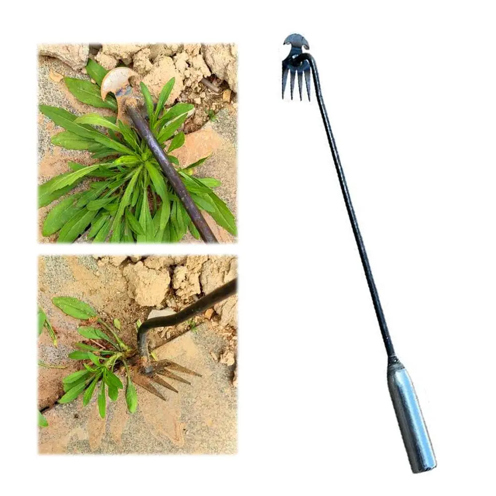 29/50cm Gardening Hand Weeder Uprooting Tools Manganese Steel Iron/wooden Handle 4 Teeth Dual Purpose Weeder