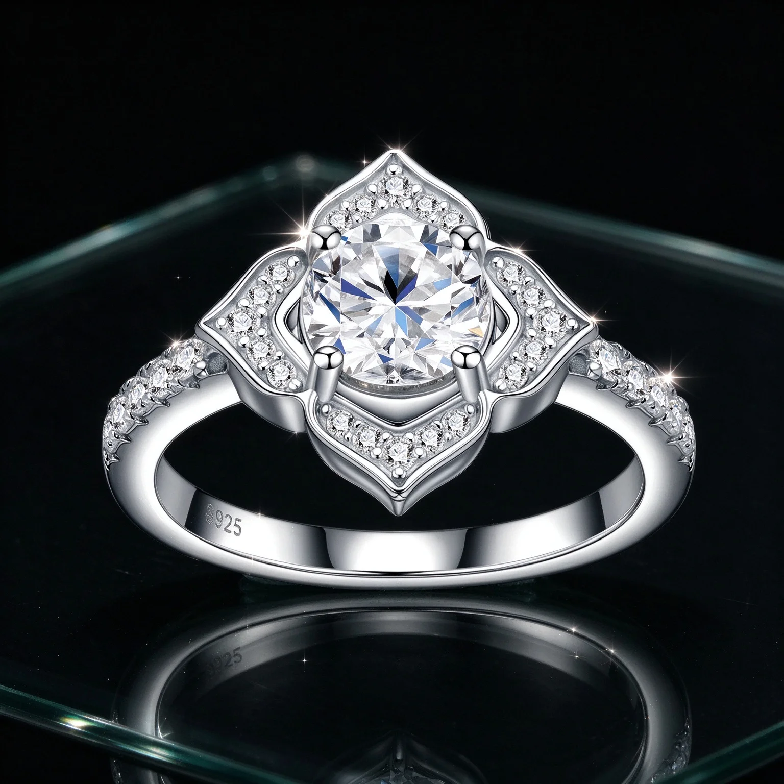 D VVS1 Moissanite Ring For Women D Color Clarity 925 Sterling Silver 18K Gold Plated Engagement Wedding Band Halo Pave Side Stones Promise Ring Bridal Jewelry Gift For Anniversary Birthday Valentine Luxury Fine Fashion Accessory