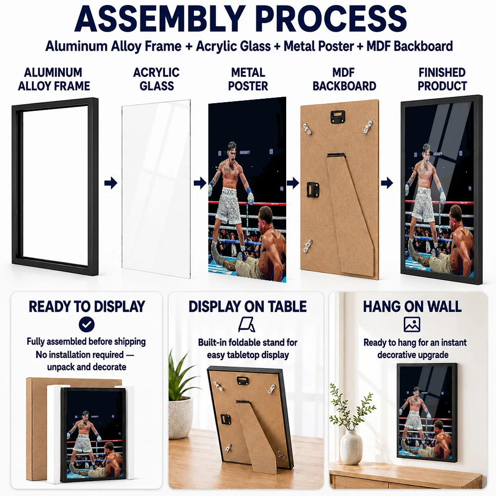 Ryan Garcia Knockout Victory Framed Aluminum Metal Poster Customized Photo Energetic Motion Style Wall Art For Training Studio