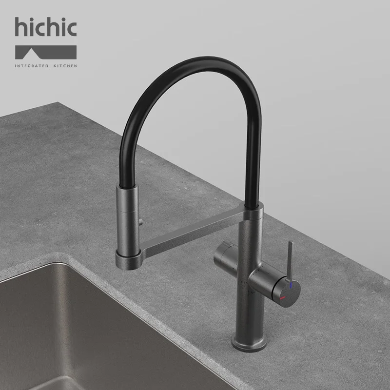 

Высококачественный выдвижной кухонный смеситель из твердой латуни, смеситель для питьевой воды с одним отверстием и двойной ручкой, кухонный кран для горячей и холодной воды