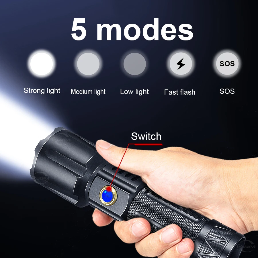 XHP360 LED Ultra Powerful Flashlight High Power USB Rechargeable Led Flashlight Zoom Lantern Long Shot camping adventure Fishing