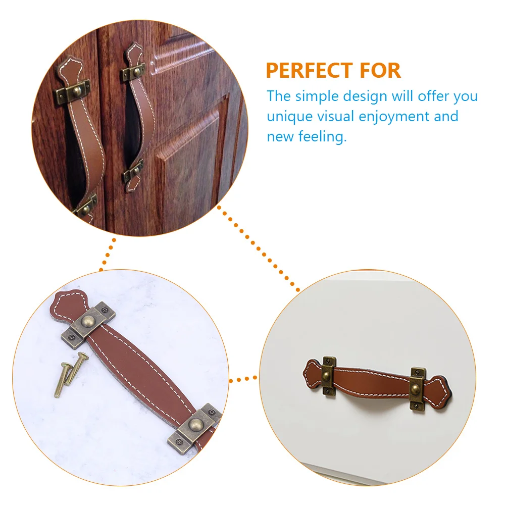 

4pcs PU Handles Cabinet Pulls Vintage Wardrobe Door Furniture Drawer Kitchen Decor Durable Practical Hardware