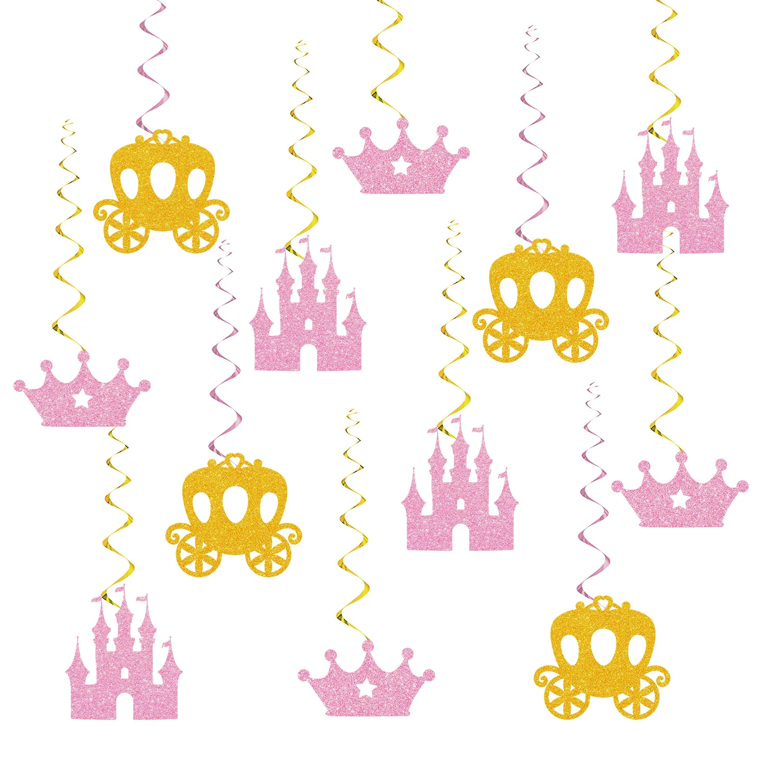 Decoración en Espiral de Carroza de Castillo con Corona de Princesa Brillante Rosa para Bodas, Cumpleaños, Baby Shower y Fiestas