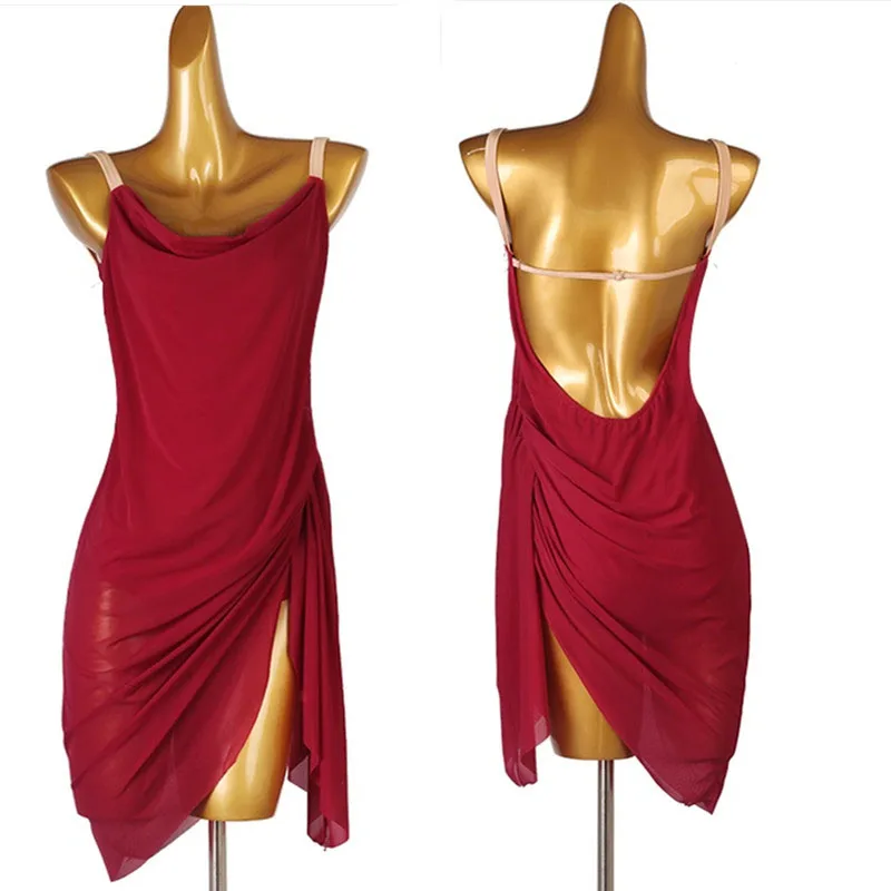 

wine red navy blue latin dress salsa dress latin competition dress latin dance dress for girls lq263