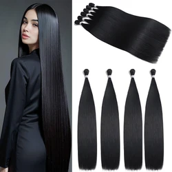 Synthetic Long Straight Hair Extensions Bundles Black Brown, Gold Straight Hair Extension Heat Resistant for Hair Salon 1Pc 50g