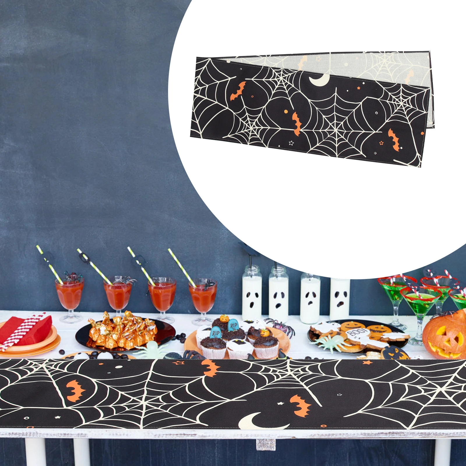 

Premium Halloween Table Runner Flax Spider Web Decorative Tablecloth Home Party Decor Stylish for Dining Table