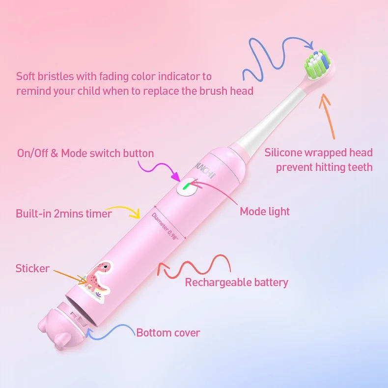 K5 Electric Toothbrush for Children 4 Sets of Brush Head 1 Dust Cap Carton Packaging 1 Charging Line 4 Stickers
