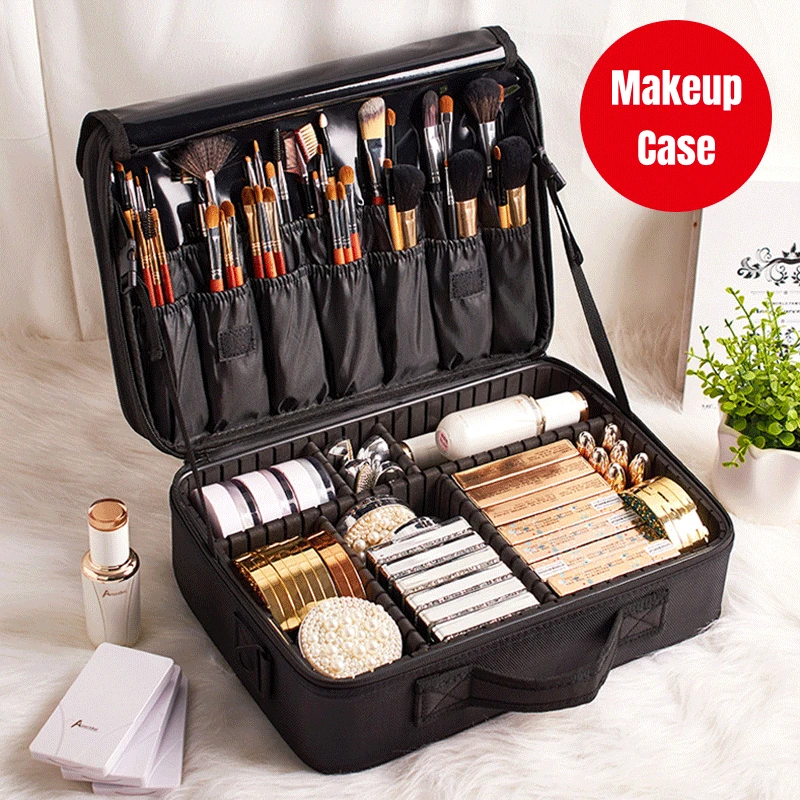 

Travel Makeup Train Case Cosmetic Organizer Artist Storage Bag with Adjustable Dividers for Cosmetic Jewelry Digital Accessories