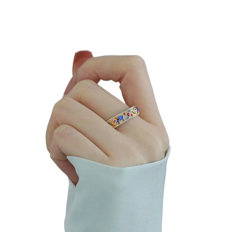 

Pure silver national style elephant enamel sterling silver ring niche design national style new Chinese temperament jewelry