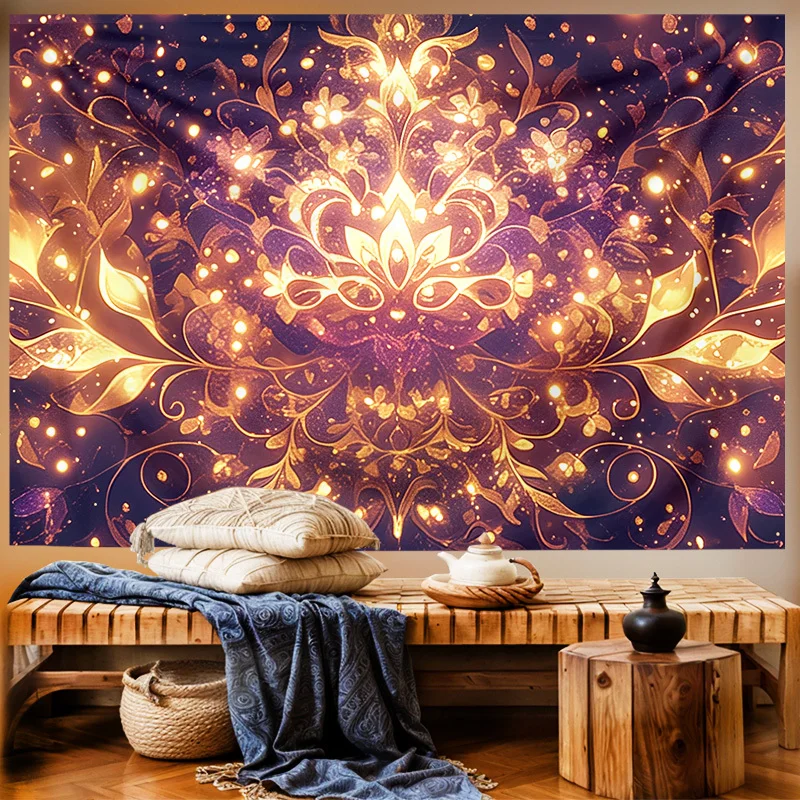 Luxury Gold Baroque Floral Tapestry Wall Hanging Art Polyester Decor Bohemian Fantasy Living Room Wall Scroll