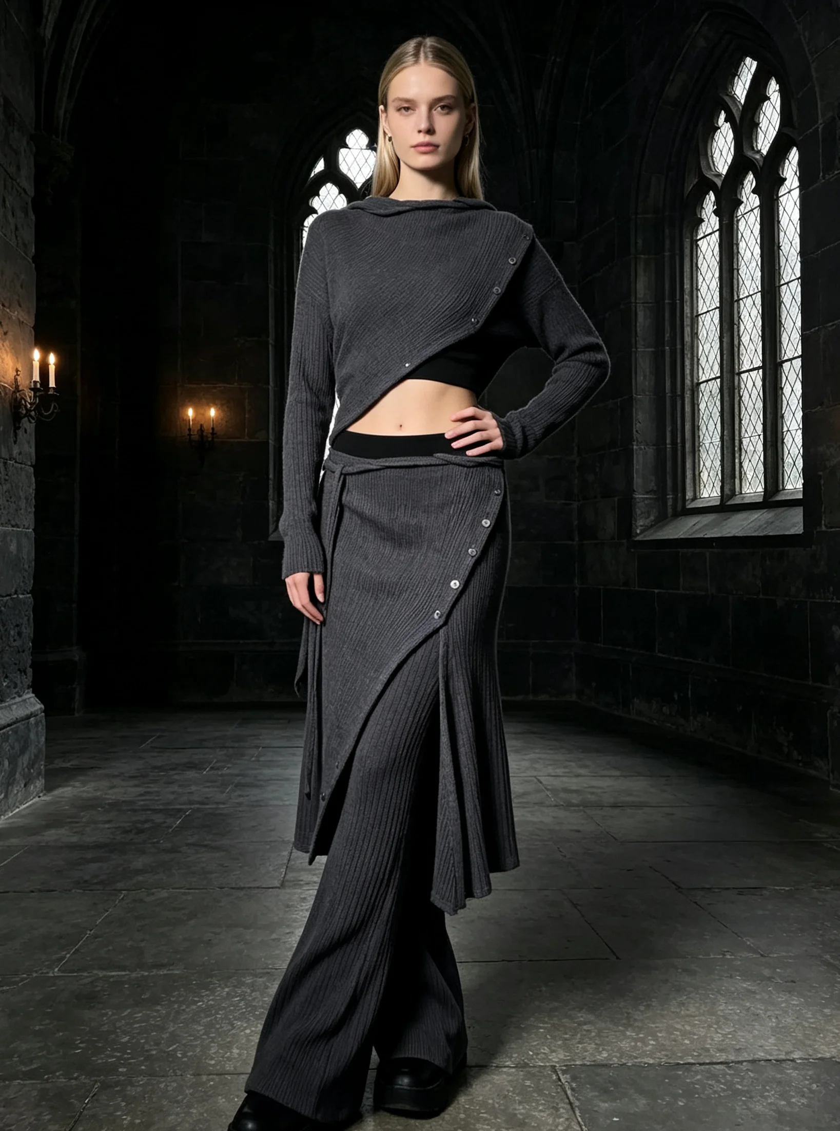 Korean-Style Street-Style Casual Button Skirt And Pants Set Irregular Design Fashion Fake Two-Piece Personalized Outfit