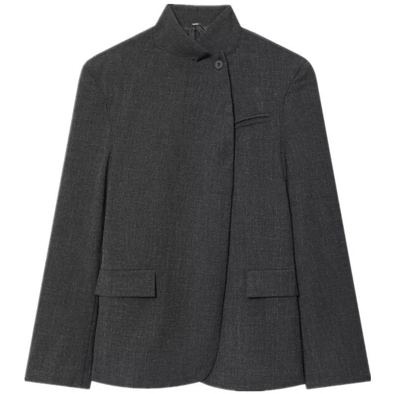 Faionable Loose Versatile Women's Suit Jaet Autumn 2025 New Arrival Casual Long Sve Stand Collar One Button Design