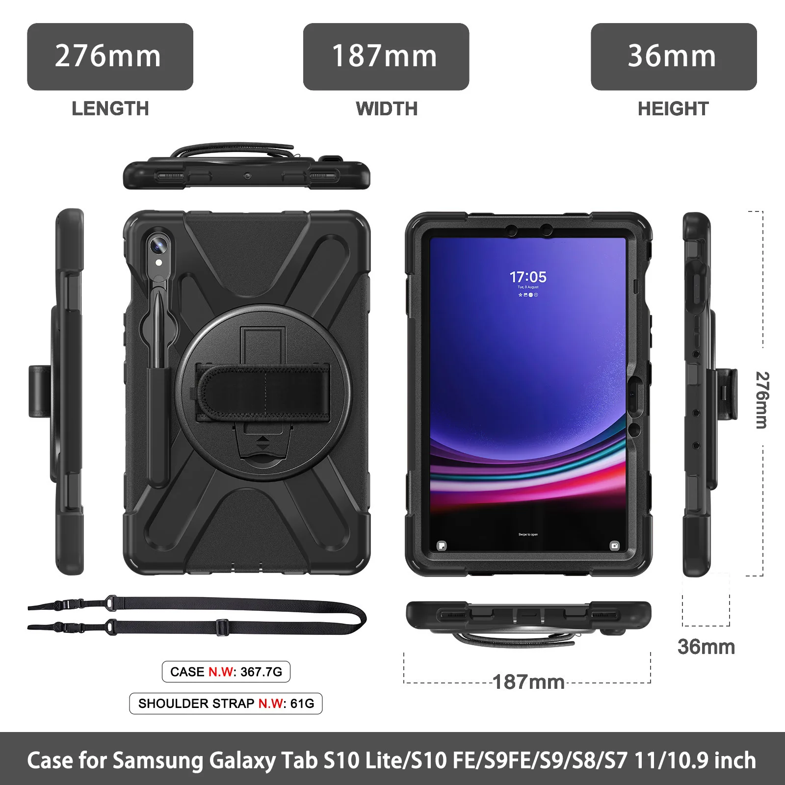 360 Rotation Handle For S10 S9 FE Full Coverage Case For Samsung Galaxy Tab S10 Lite Shockproof Rugged Cover For Tab S8 S7 11