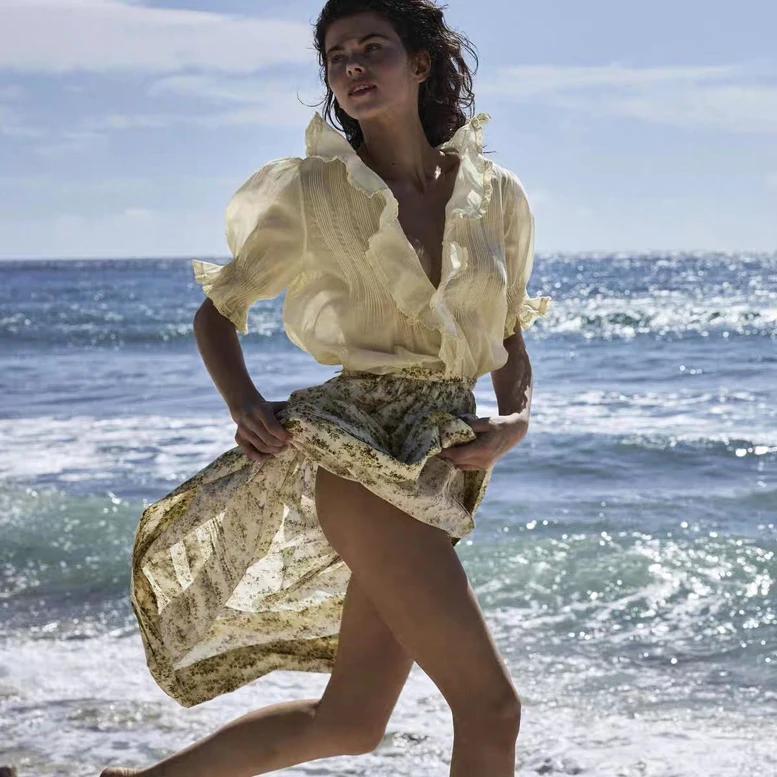 Romantisches Vaion Lazy Thin Transparent Vintage Handmade Embroidered IRT Collar Top Cotton 00% Summer 2025 Women's Faion