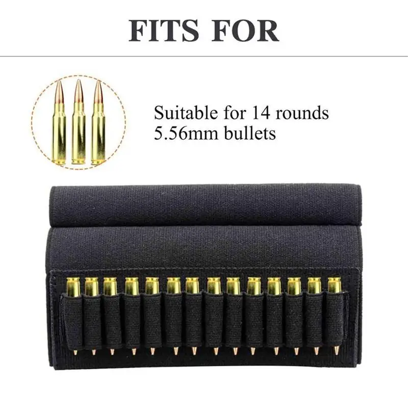 Cheek Rest Pad Rifle Buttstock, Portable Tactical Shell Holder Cheek Rest Pad Ammo Pouch Holder with 14 Shells Holder