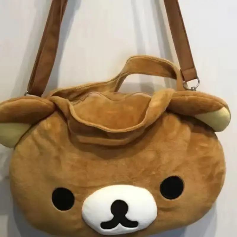 

New Kawaii Rilakkuma Bear Face Plush Filled One-Shoulder Handbag Women'S Large-Capacity Slung Out Carrying Bag Holiday Gift