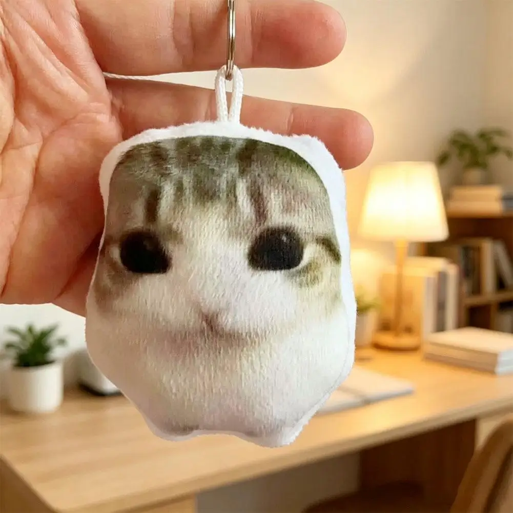 Funny Cat Sound Keychain Pendant Meme Voice Rotating Cute Plush Bag Charm Toy Stress Relief Backpacks Gift Cartoon Bag Pendant