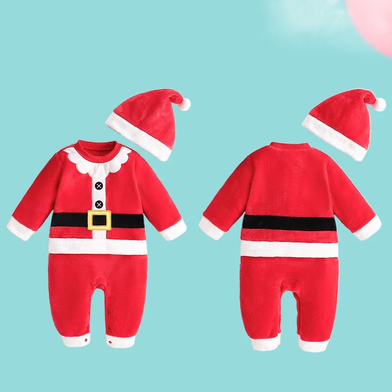 

2024 Christmas Baby Girl Clothes Romper Winter Hooded Flannel Onesie Bodysuits Jumpsuit cosplay Costume Baby Santa Claus Costume