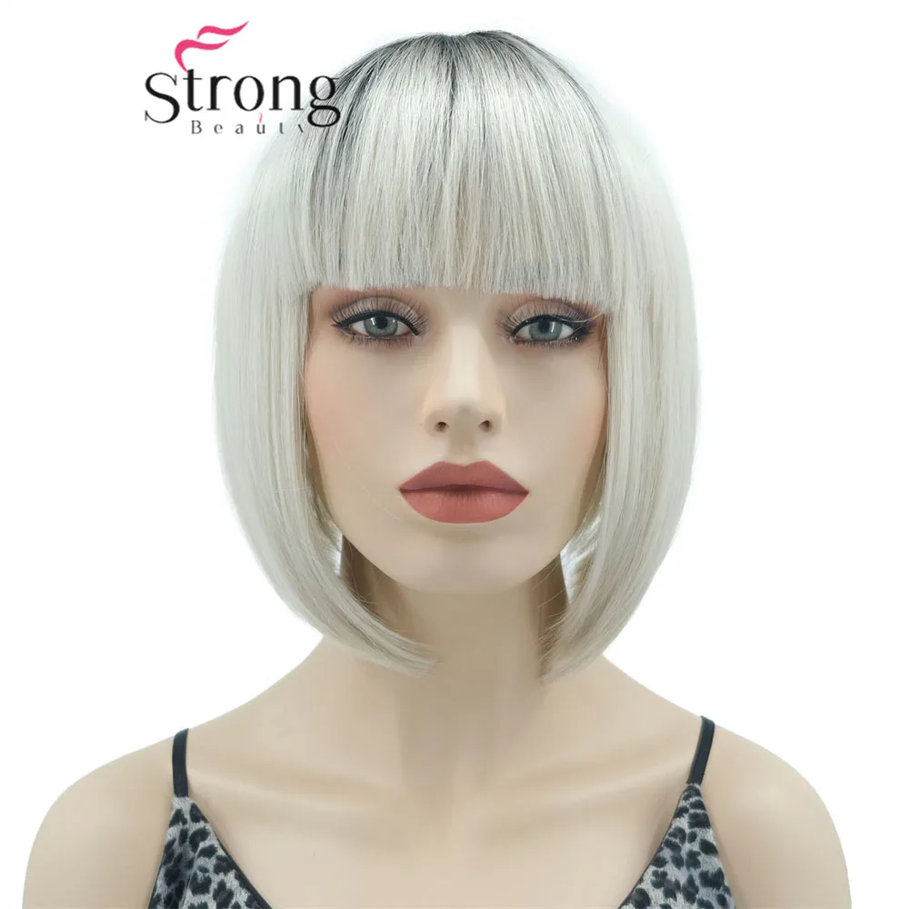 

StrongBeauty 10inch Short Bob Wig for Women Blonde Ombre Bob Heat Resistant Full Synthetic Wig for Women