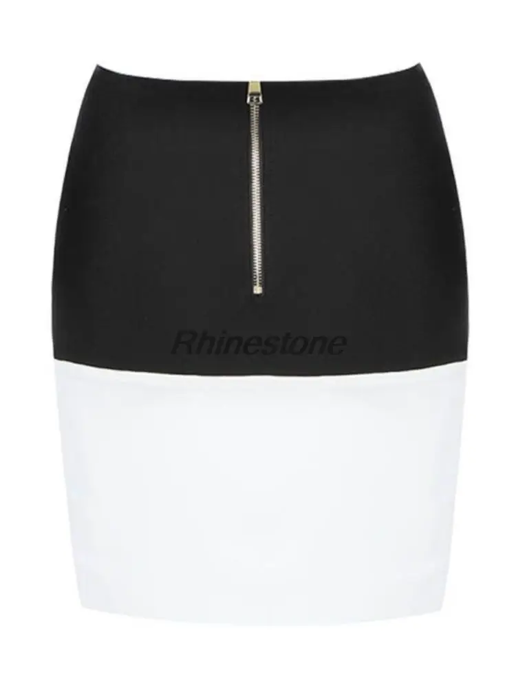 New Black And White Button Bandage Short Skirt Fashionable And Versatile Sexy Tight Wrapped Hip Skirt