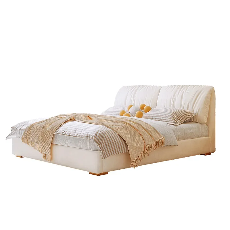 

Simple light luxury master bedroom double bed, cream wind floor soft bag fabric bed