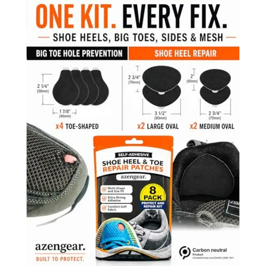 Shoe Heel Repair and Big Toe Hole Preventer Patch Kit: Stick-On, Strong Adhesive, Rip-Stop, Soft Suede, 4 Pairs Multi-Size for view 3