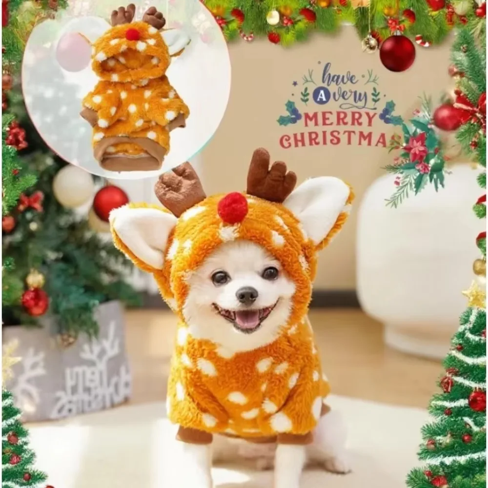 Pet Dog and Cat Christmas Costume Reindeer Autumn and Winter Fleece Medium-sized Dog and Cat Supplies Transformation Outfit