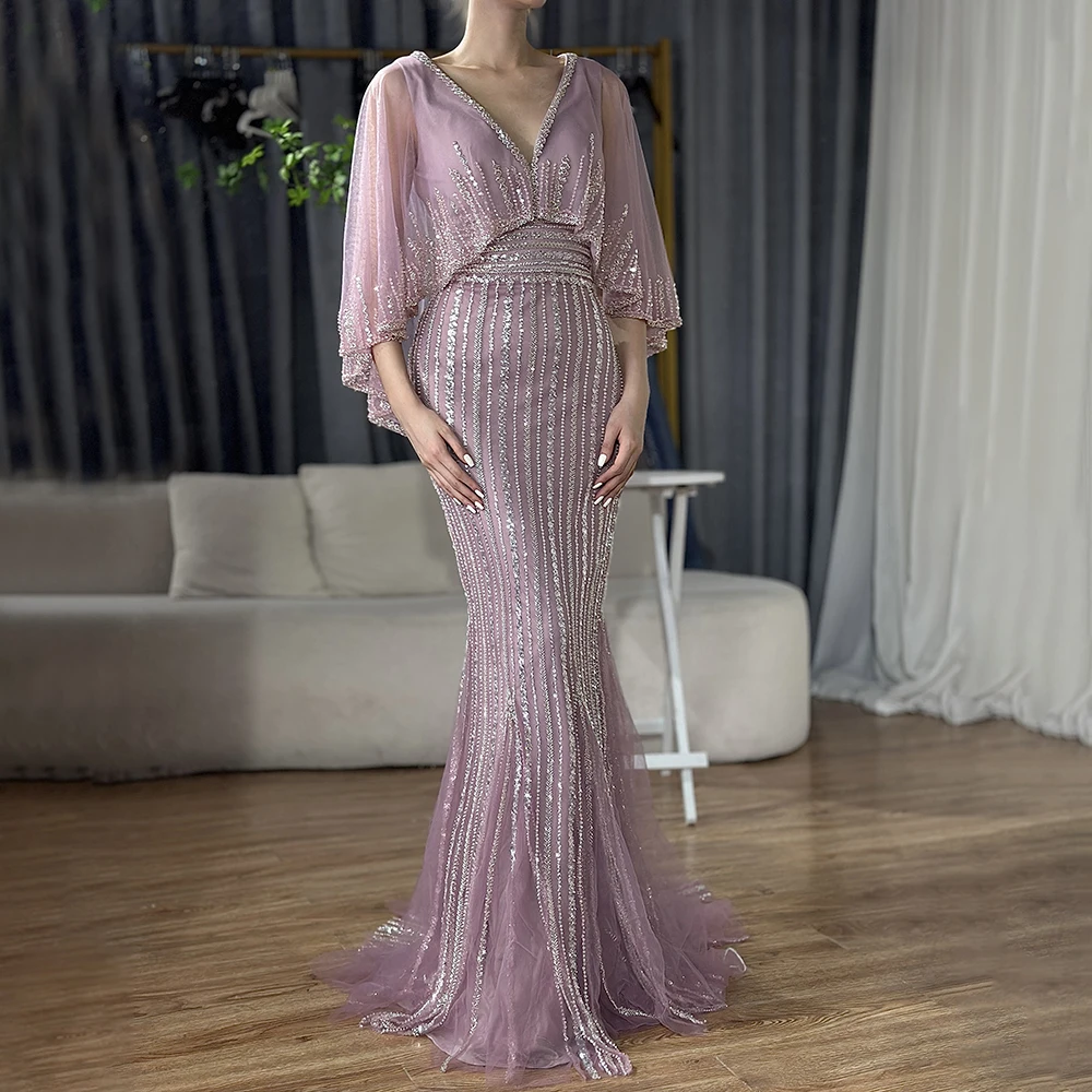 

Turquoise Mermaid Elegant Long Cape Beaded Luxury Dubai Evening Dresses Gowns For Women Wedding Party 2024 LA72258