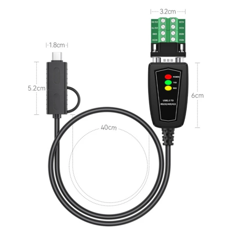 DT23 Type C USB A to RS232 RS422 RS485 DB9 Serial Port Converter Adapter Cable 1m