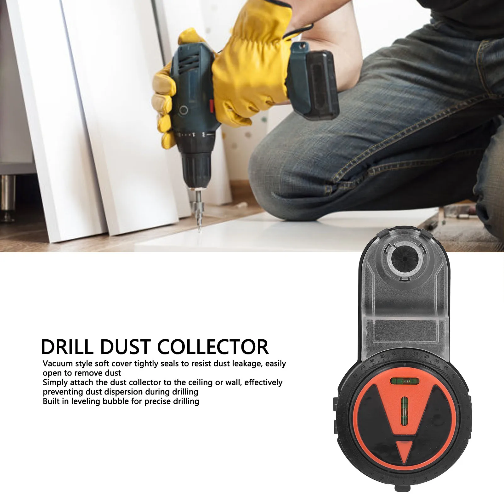 

Drill Dust Collector 2 in 1 Drill Dust Collection Attachment with Level Vacuum Suction Dust Shroud Drilling Dust Collector