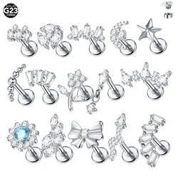 1/5PCS Titanium Snake Cartilage Earrings Stud 16G Internally Threaded Zircon Flower Ear Helix Tragus Conch Piercings Jewelry 16G
